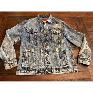 Rolling Paper Acid Wash Distressed Denim Jacket, Men's Size Large